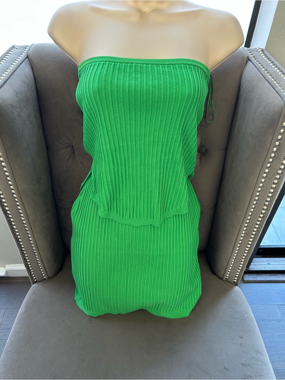 Strapless Ribbed Green Two Piece Set